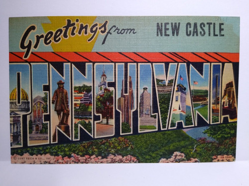 Greeting From New Castle Large Letter Postcard Pennsylvania Linen Curt Teich