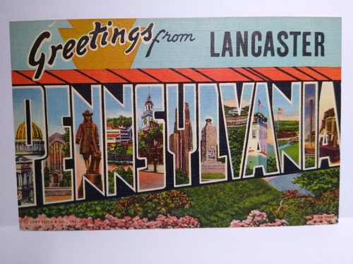 Greeting From Lancaster Large Letter Postcard Pennsylvania Linen Curt Teich