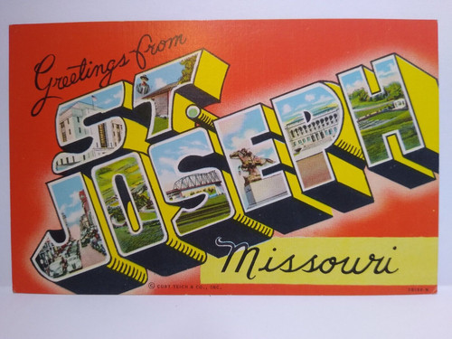 Greetings From St Joseph Missouri Large Big Letter Postcard Linen Curt Teich Greetings From St Joseph Missouri Large Big Letter Postcard Linen Curt Teich