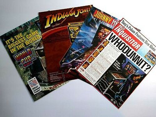 Pinball Flyers Lot Of 4 Games World Cup Indiana Jones Johnny Mnemonic Whodunnit