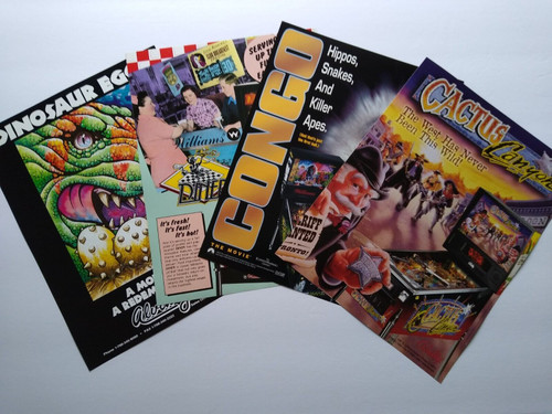 Pinball FLYERS Lot Of 4 Cactus Jacks Congo Diner Dinosaur Eggs Vintage Original