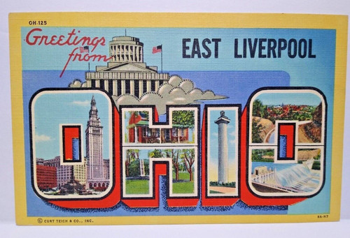 Greetings From East Liverpool Ohio Large Big Letter Linen Postcard Curt Teich Greetings From East Liverpool Ohio Large Big Letter Linen Postcard Curt Teich