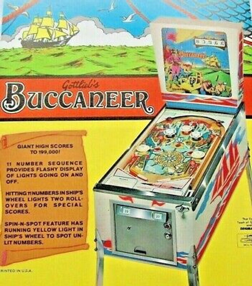 Buccaneer Pinball Flyer Original1976 Game Artwork Lady Pirates Ship Ocean Seas