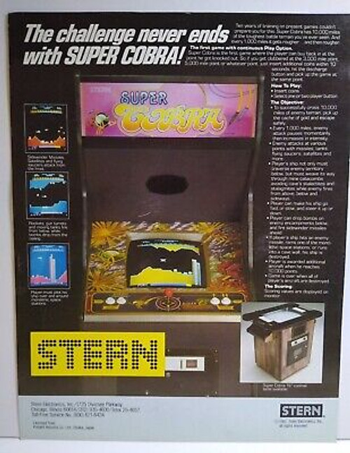 Super Cobra Arcade Flyer Original Retro Video Game Space Age Shooter 8.5" x 11"