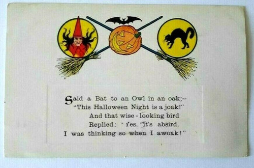 Antique Halloween Postcard Gibson 1912 Black Cat Witch Brooms Bat Portland Maine Antique Halloween Postcard Gibson 1912 Black Cat Witch Brooms Bat Portland Maine