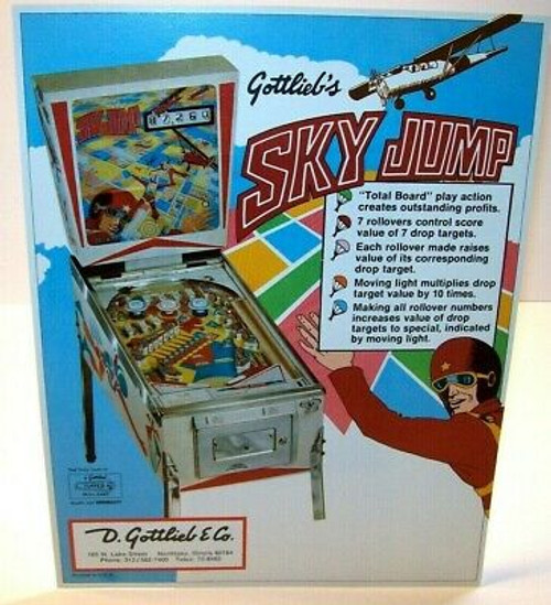 Sky Jump Pinball FLYER Original NOS 1974 Game Plane Diving Art 8.5" x 11" Retro