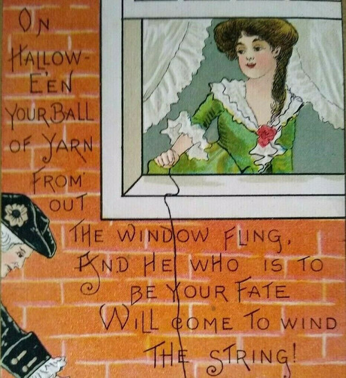 Vintage Halloween Postcard Victorian Lady At Window L & E 2262 HBG Original