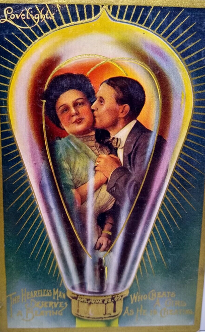 Victorian Couple Inside Light Bulb Fantasy Postcard Kissing Lovelights 1910 Victorian Couple Inside Light Bulb Fantasy Postcard Kissing Lovelights 1910