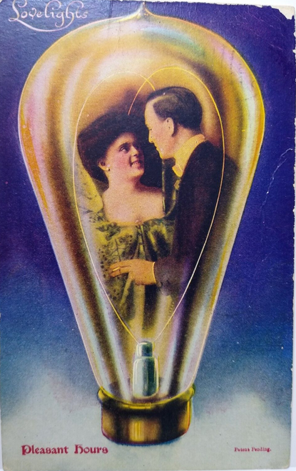 Victorian Couple Inside Light Bulb Fantasy Postcard Pleasant Lovelights 1909