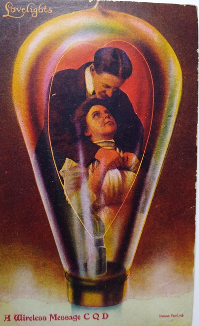 Victorian Couple Inside Light Bulb Fantasy Postcard Wireless Lovelights 1909 Victorian Couple Inside Light Bulb Fantasy Postcard Wireless Lovelights 1909