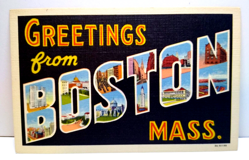 Greetings From Boston Massachusetts Large Big Letter Linen Postcard Curt Teich Greetings From Boston Massachusetts Large Big Letter Linen Postcard Curt Teich