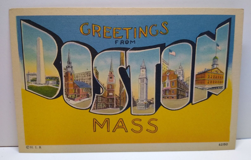 Greetings From Boston Massachusetts Large Letter Linen Postcard Metropolitan