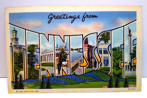 Greetings From Tennessee Large Big Letter Postcard Unused Linen Curt Teich