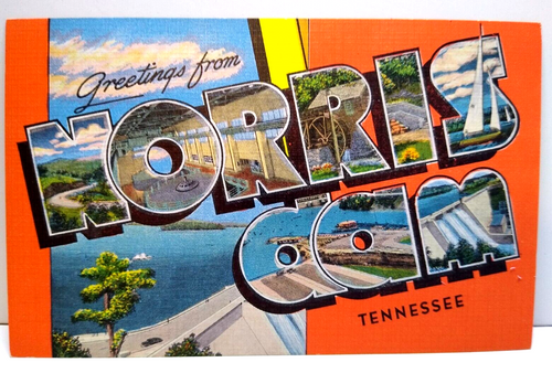 Greetings From Norris Dam Tennessee Large Big Letter Postcard Unused Linen Kropp