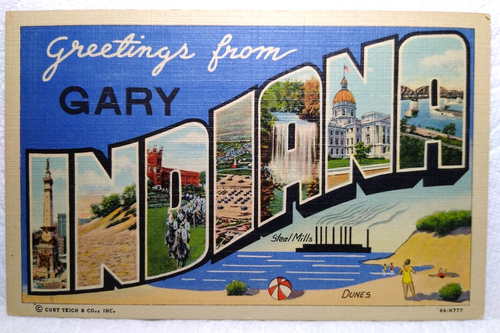 Greetings From Gary Indiana Large Big Letter Postcard Linen Michael Jackson Home
