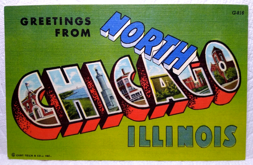 Greetings From North Chicago Illinois Large Letter Postcard Linen Curt Teich