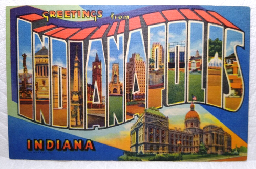 Greetings From Indianapolis Indiana Large Letter Postcard Linen Curt Teich Town