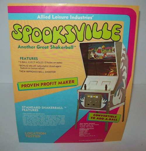 Spooksville Pinball FLYER Original Halloween Horror Artwork Sheet 1973 Allied