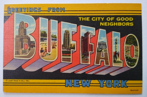 Greetings From Buffalo New York Large Big Letter Postcard Linen Curt Teich NY