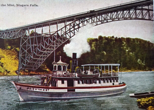 Ship Boat Postcard Steamer Maid Of The Mist Railway Bridge Niagara Falls Unused