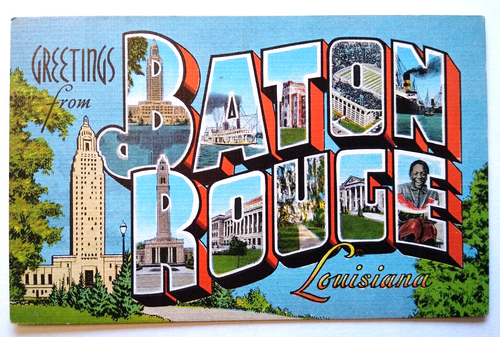 Greetings From Baton Rouge Louisiana Large Letter Postcard Linen Kropp Unused