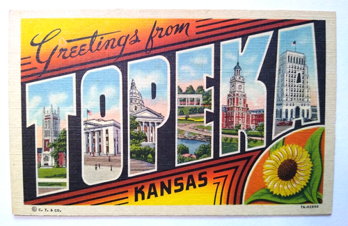 Greetings From Topeka Kansas Large Big Letter Postcard Linen Curt Teich Unused