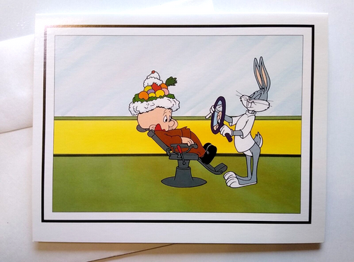 Bugs Bunny Elmer Fudd Rabbit Of Seville Greeting Card 1992 Unused Cartoon Art
