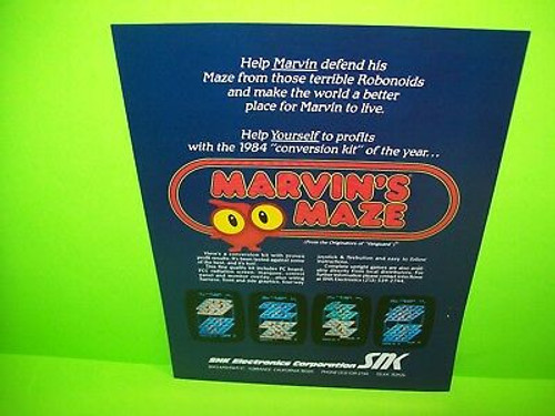MARVIN'S MAZE Arcade Flyer SNK 1983 Original NOS Video Game Artwork RARE