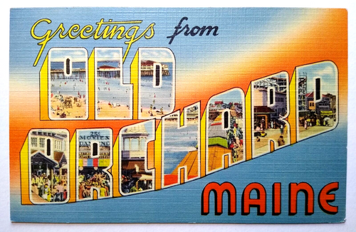 Greetings From Old Orchard Beach Maine Large Big Letter Postcard Linen Tichnor