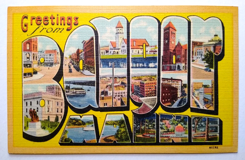 Greetings From Bangor Maine Large Big Letter City Postcard Linen Unused Tichnor