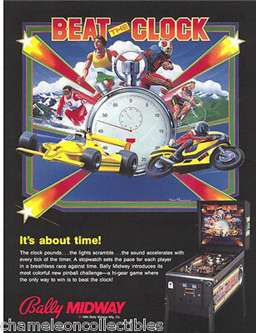 Beat The Clock Pinball Flyer Vintage Original 1985 Promo Artwork 8.5" x 11"