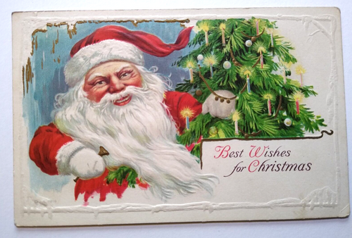 Christmas Postcard Santa Claus Embossed Vintage Kris Kringle Best Wishes