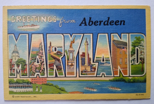 Greetings From Aberdeen Maryland Large Letter Postcard Linen Curt Teich Unused