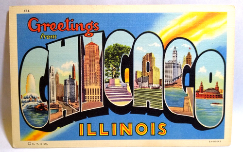 Greetings From Chicago Illinois Large Big Letter Linen Postcard Curt Teich