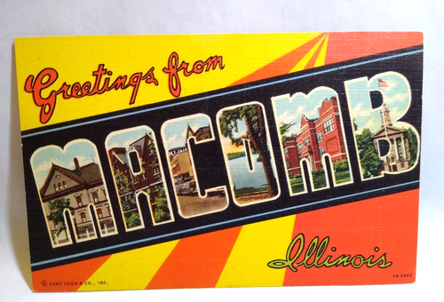 Greetings From Macomb Illinois Large Big Letter Linen Postcard Curt Teich Unused