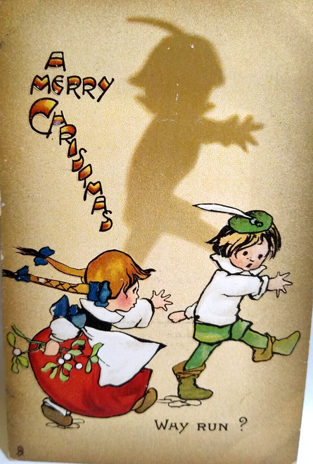 Christmas Postcard Children Why Run Shadow Tucks 1910 Shadowgraph Series 507