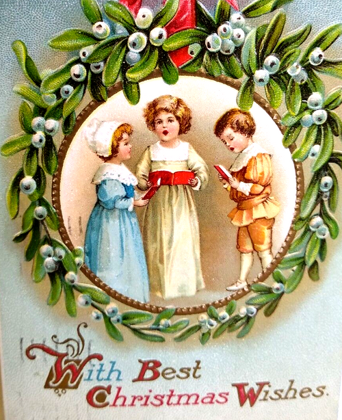 Christmas Postcard Victorian Children Inside Wreath Best Wishes 1911 Germany