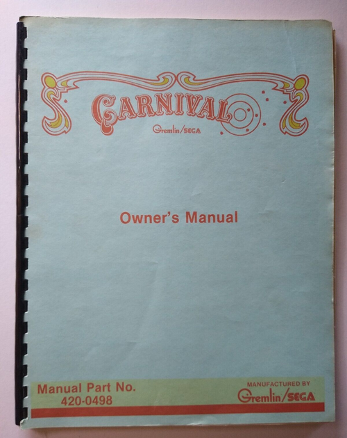 Carnival Arcade Game Owners Manual + Schematics Video Game 1980 Original Gremlin