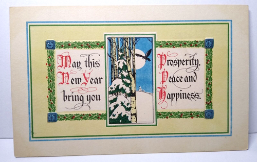 New Year Postcard Prosperity Peace Happiness Embossed Bird Moon Series 66