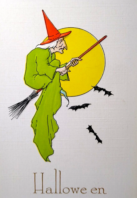 Halloween Postcard Green Cape Witch Pink Of Perfection Fairman 6929 Fantasy