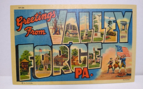 Greeting From Valley Forge Large Big Letter Postcard Pennsylvania Linen Unused