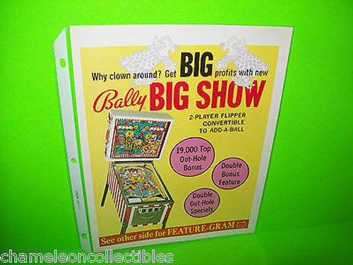 BIG SHOW By BALLY 1973 ORIGINAL NOS PINBALL MACHINE PROMO SALES FLYER NM