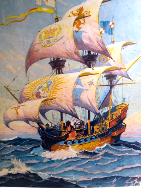 Manila Galleons Spanish Pirate Treasure Ship Art Print 1930s Lithograph Nautical Manila Galleons Spanish Pirate Treasure Ship Art Print 1930s Lithograph Nautical
