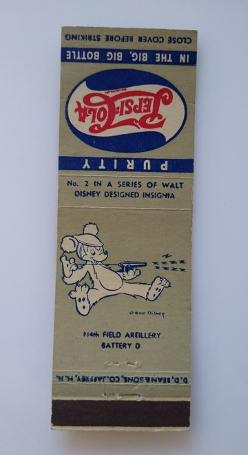 Pepsi Cola Matchbook Cover Walt Disney No 2 Mouse Shoots Cannon Toy Tank 1940s