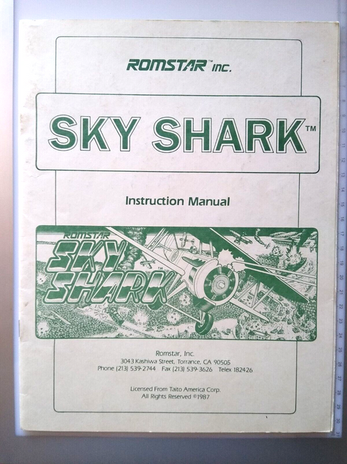 Sky Shark Arcade Game Manual Video Game Service Operations Instructions 1987