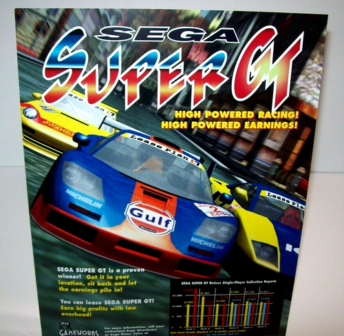 Sega Super GT Arcade Game Flyer Original Video Driving Auto Raceway Sports Car