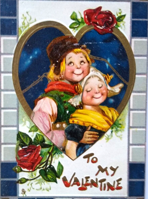 Valentines Postcard Frances Brundage Dutch Children Tuck Little Lovers 20 Unused