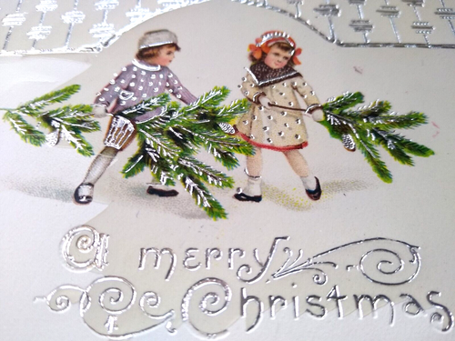 Christmas Postcard Children X-mas Tress Gel 1915 Barton & Spooner Series 7506