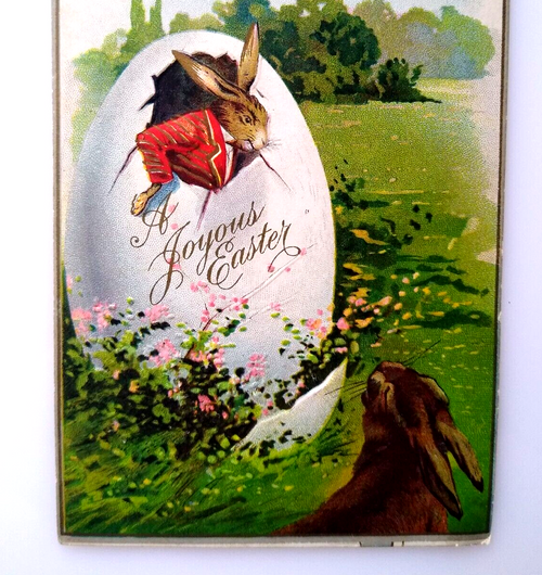 Easter Postcard Fantasy Well Dressed Bunny Rabbit In Suit Cracked Egg B PC 235