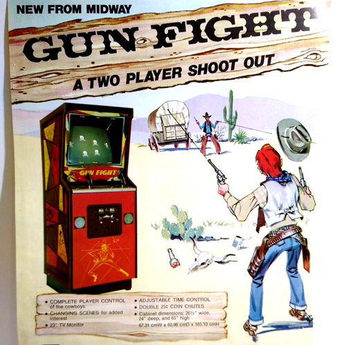 Gun Fight Arcade Flyer Original Vintage Retro Video Game Western Cowboy Coach